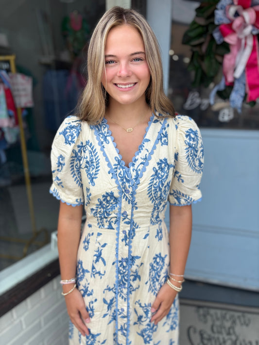 Petals in Blue Dress