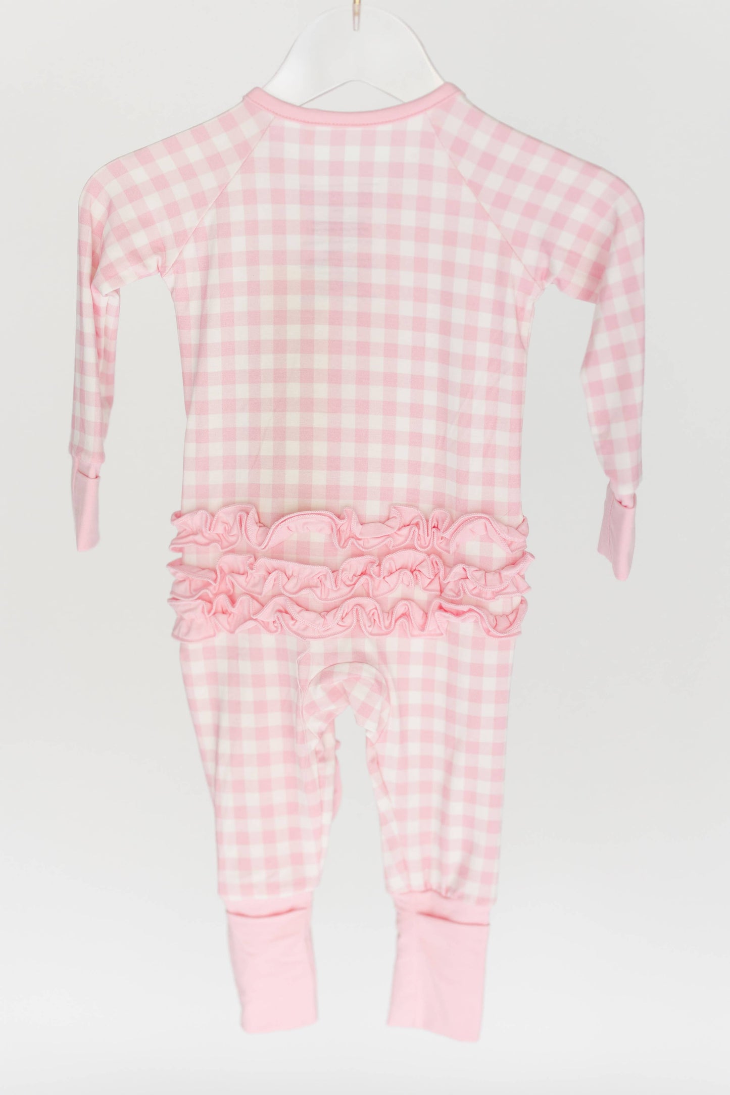 Pink Gingham Ruffle One Piece Bamboo Pajamas