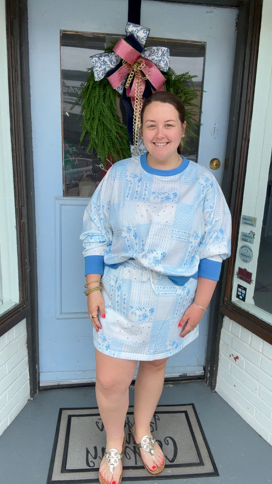 Fancy in Blue -Printed Terry Skort Set