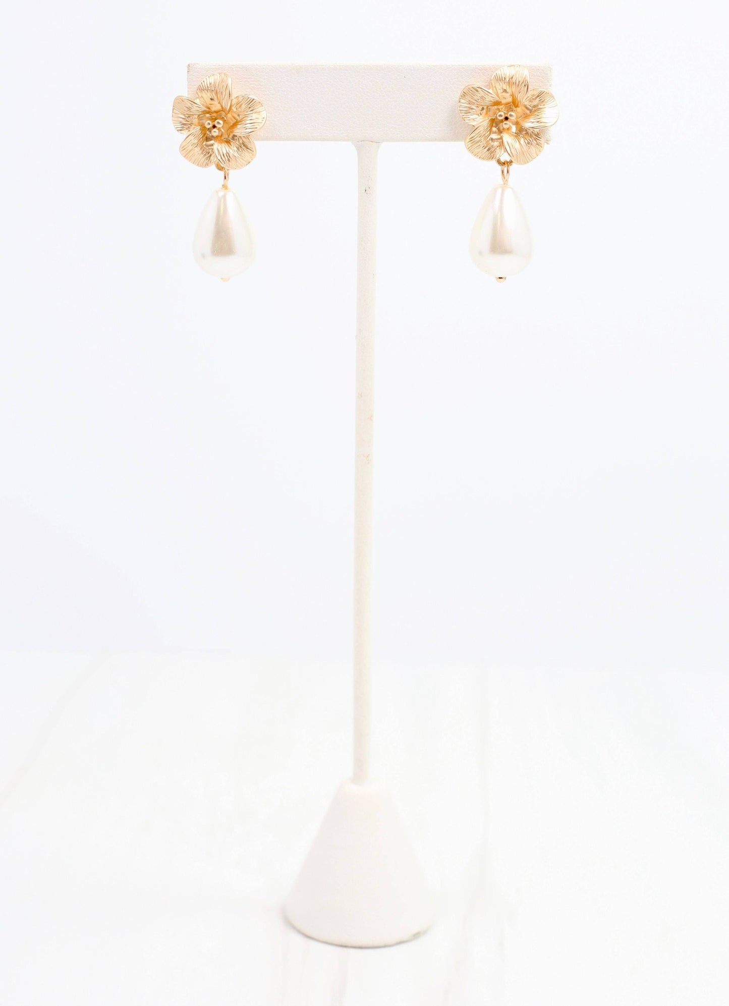 Wilcox Flower Pearl Drop Earring, Gold