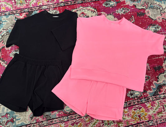 Bright Pink Ribbed Short Set
