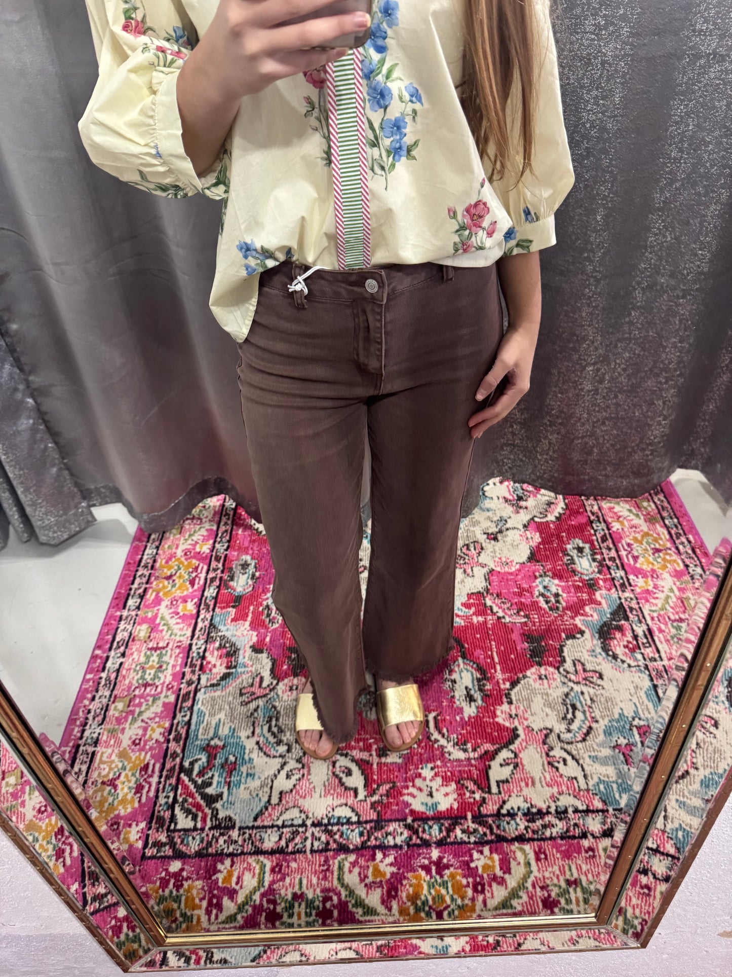 Mahogany Brown, Straight Wide Leg Pants