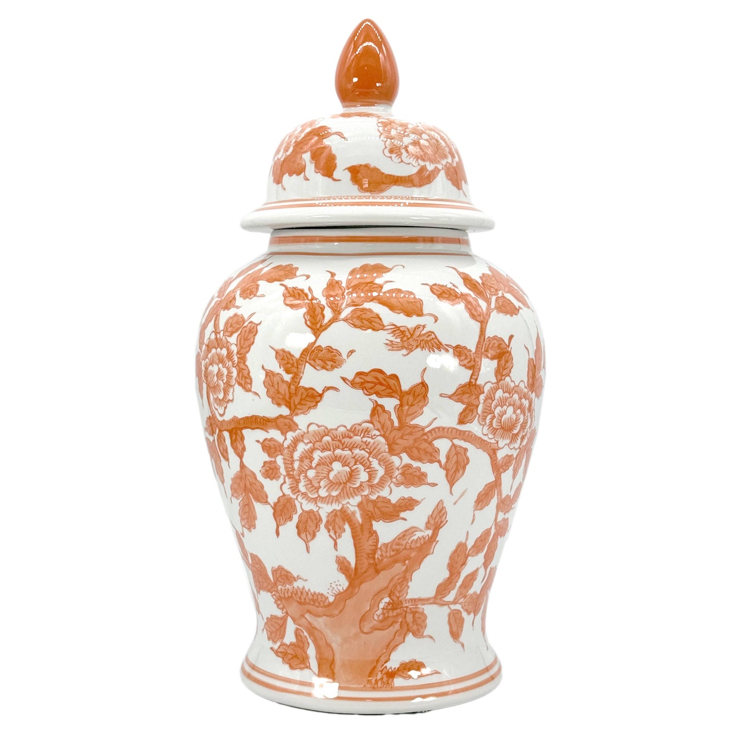Orange & White Lotus Chinoiserie Ceramic Ginger Jar