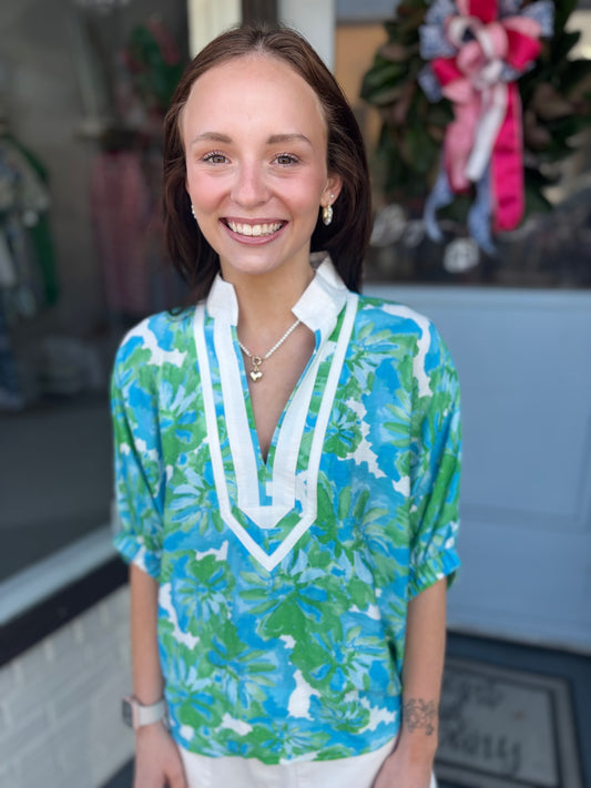 Green & Blue Tie Dye Colored Blouse