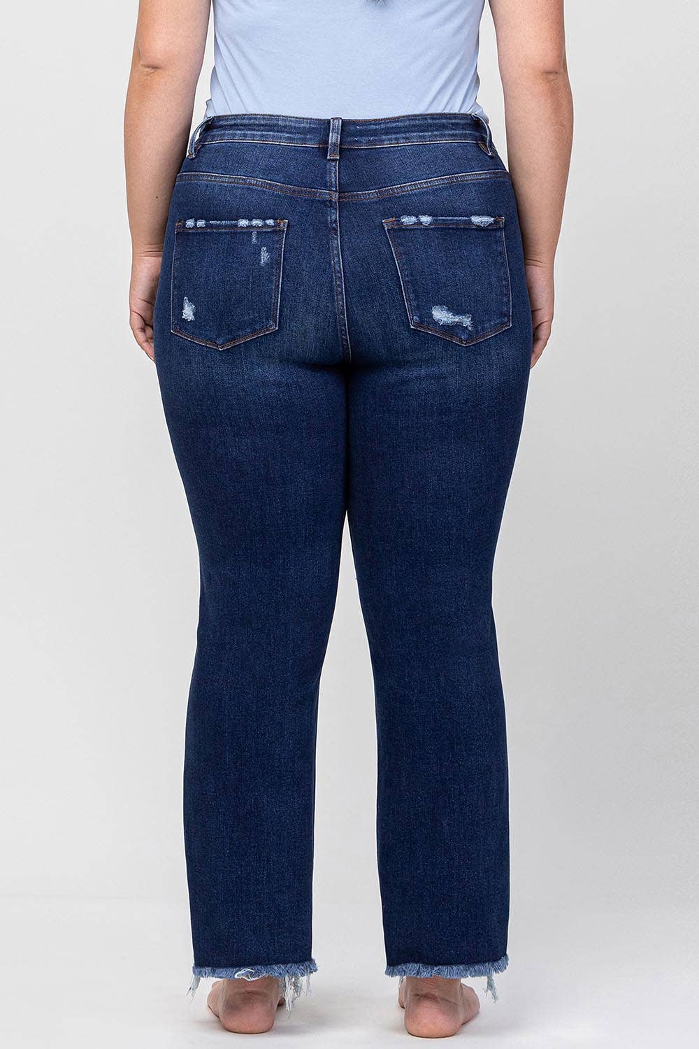 HIGH RISE DISTRESSED HEM KICK FLARE JEANS