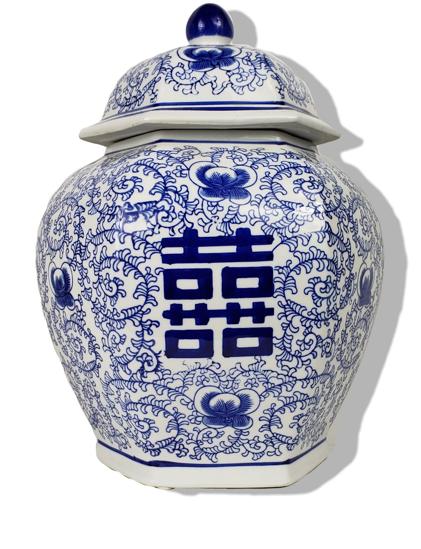 Blue & White Chinoiserie Porcelain Jar 12"