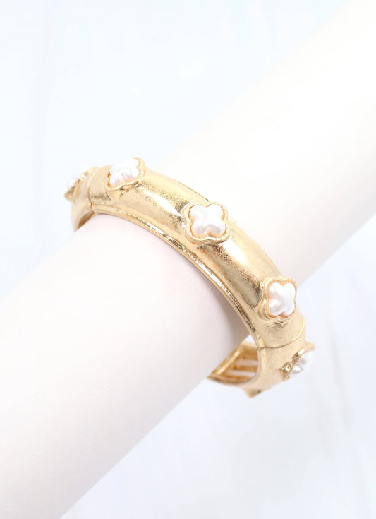 Neema Clover Stretch Bracelet, Worn Gold
