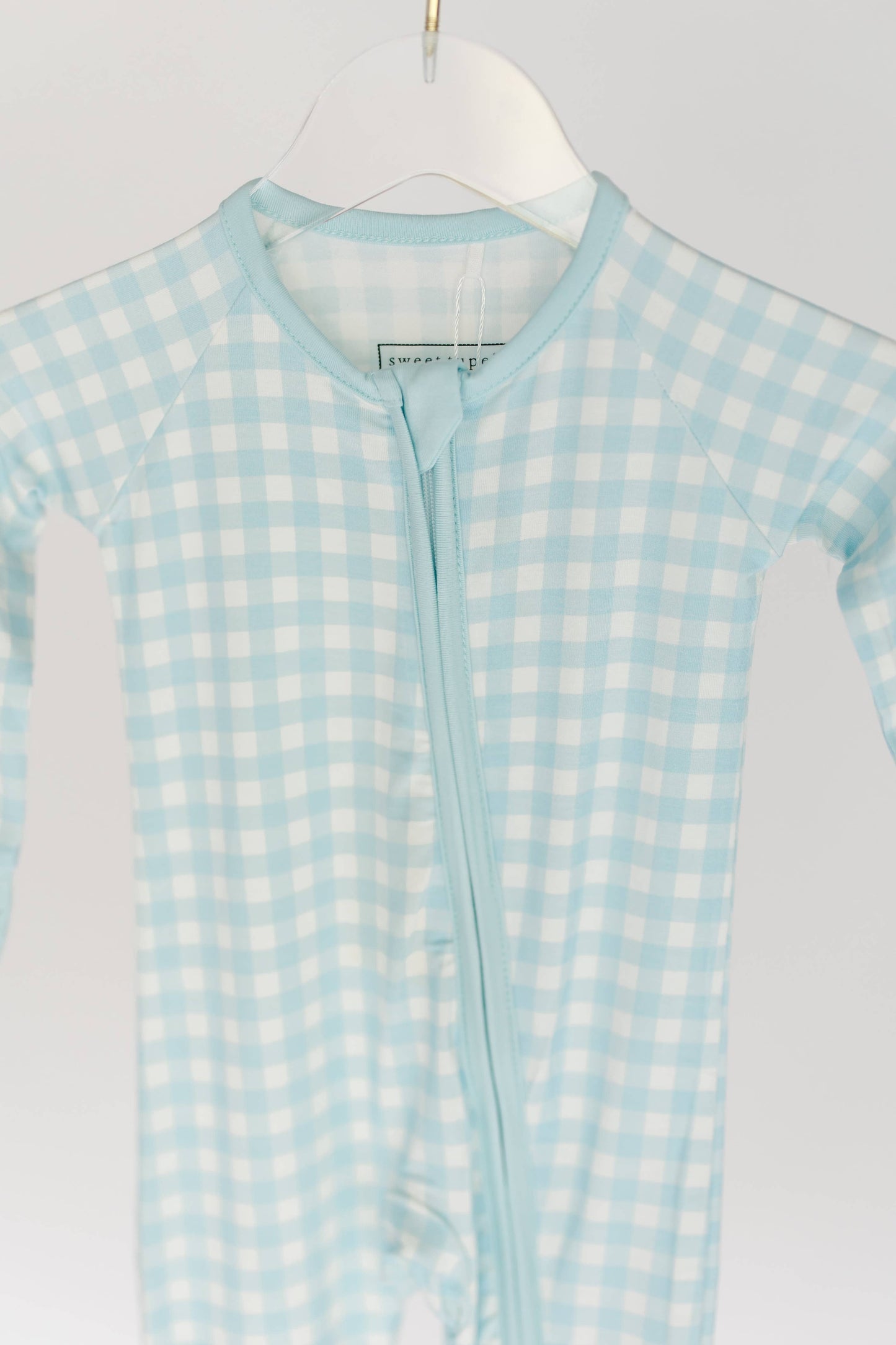 Blue Gingham One Piece Bamboo Pajama