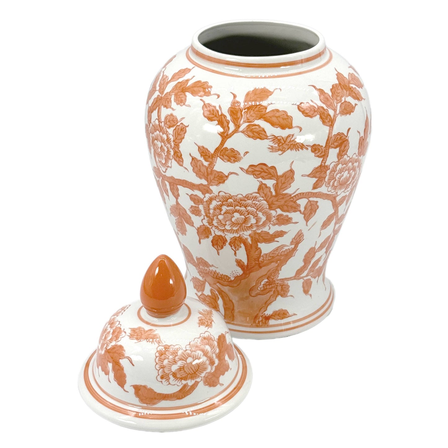 Orange & White Lotus Chinoiserie Ceramic Ginger Jar