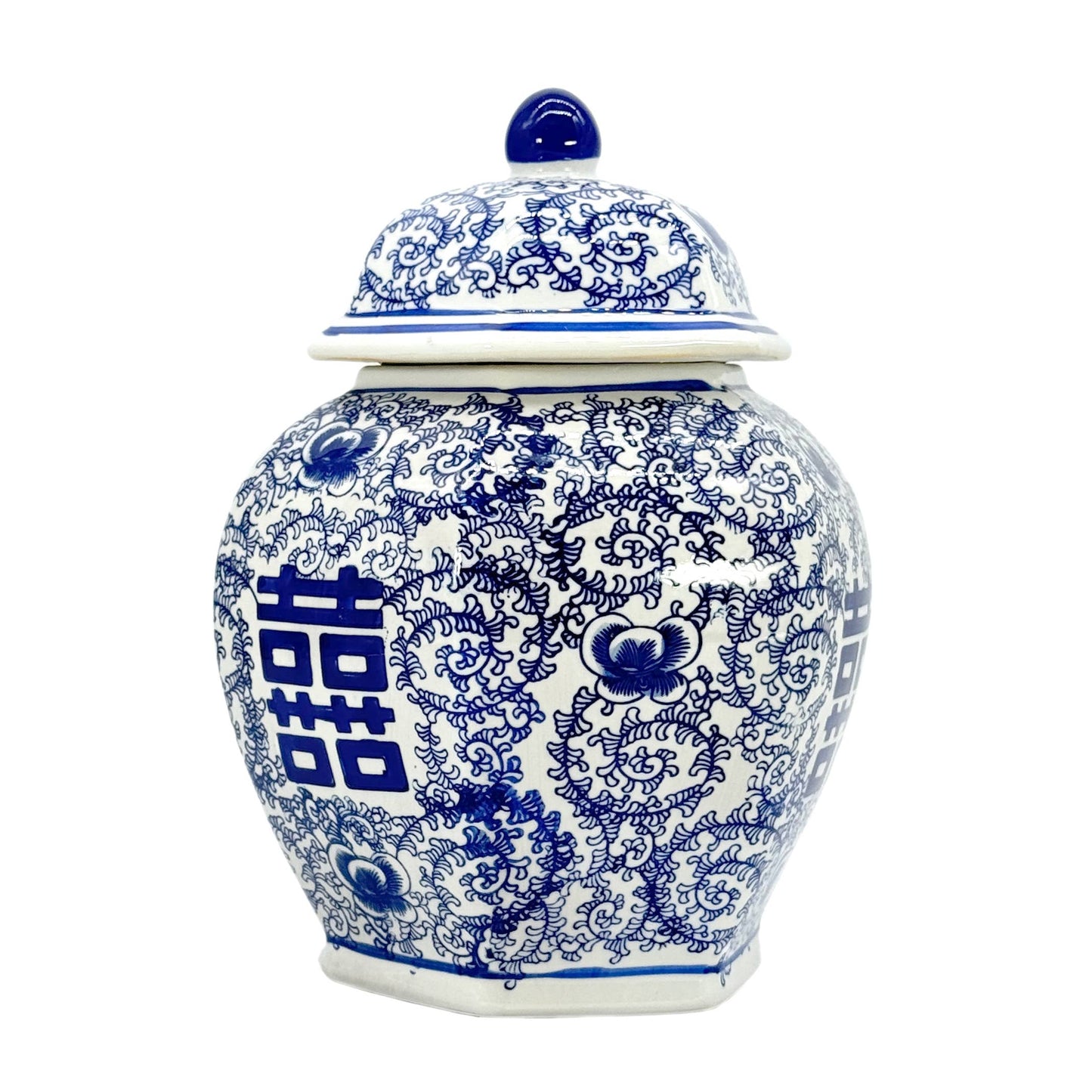 Blue & White Chinoiserie Porcelain Jar 12"