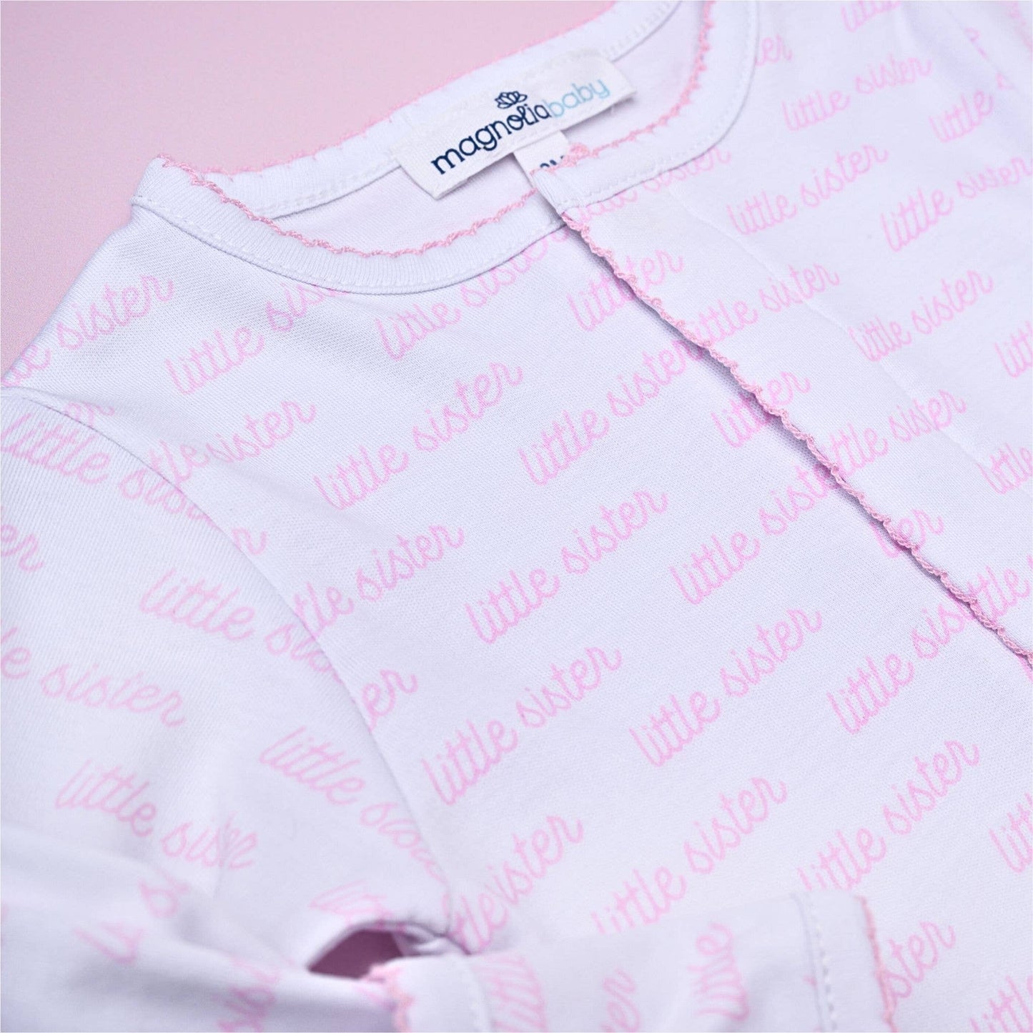 Little Sister Printed Footie: Pink / NB