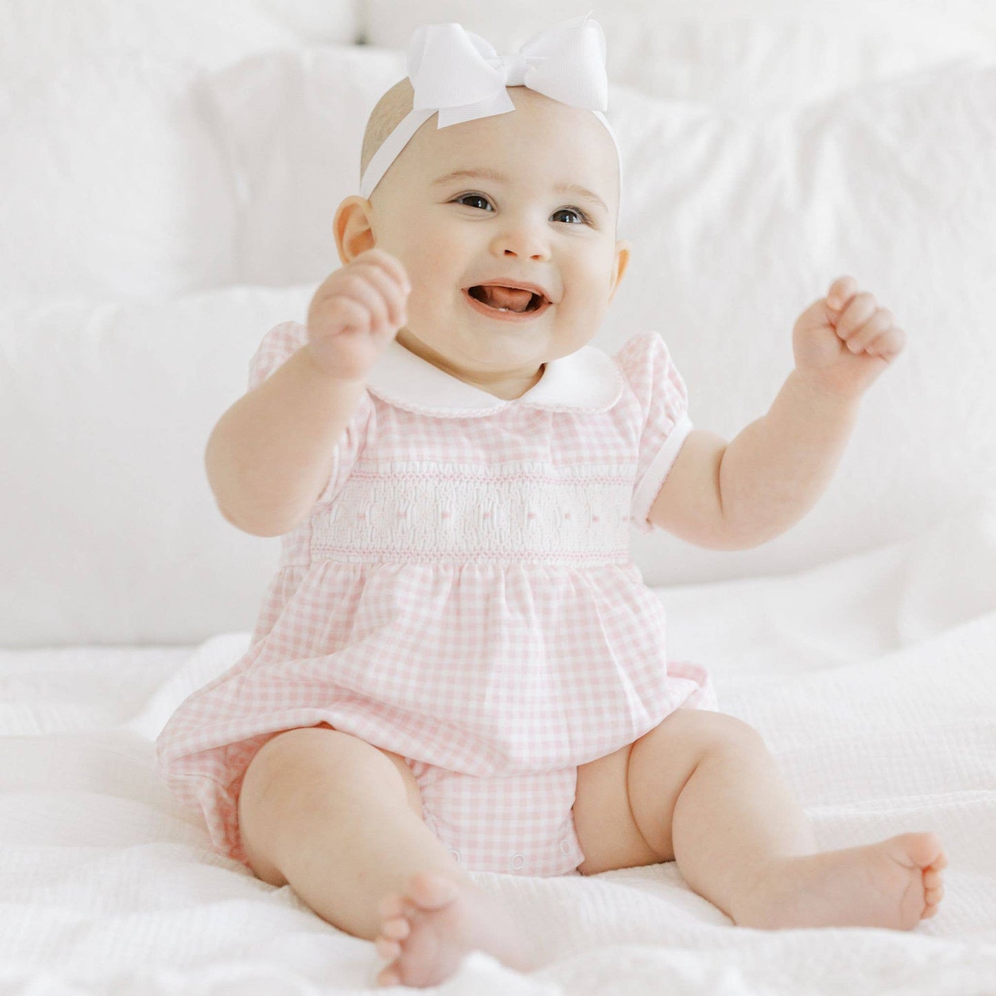Mini Checks Smocked Collared Bubble