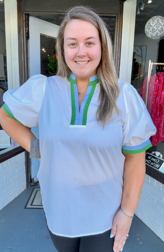 Spring White Puff Top, Plus