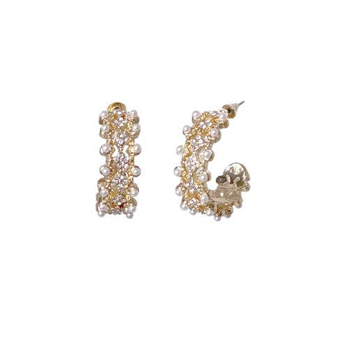 Gold & Mini Pearl Rhinestone, Hoop Earring