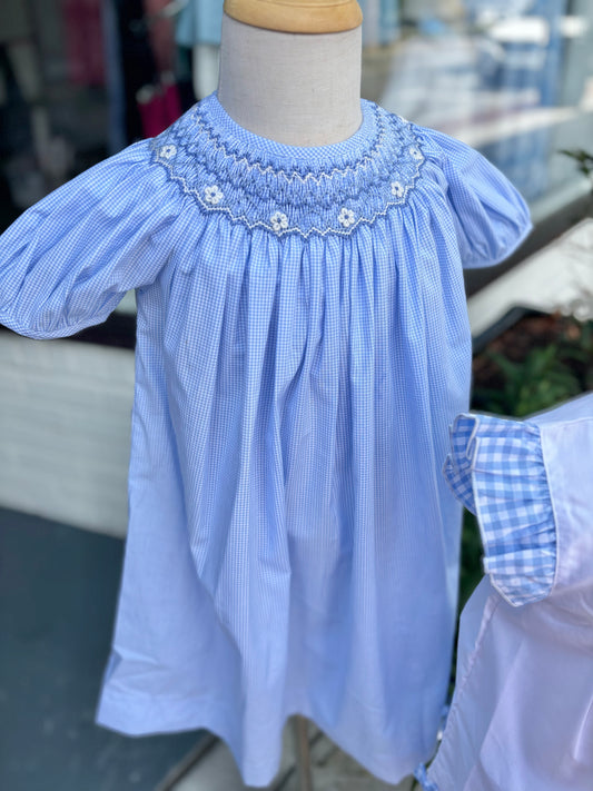 Blue & White Gingham Smocked Dress