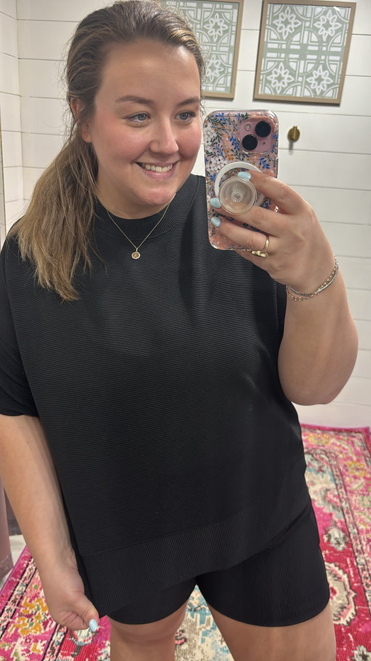 Black Ribbed Short Set