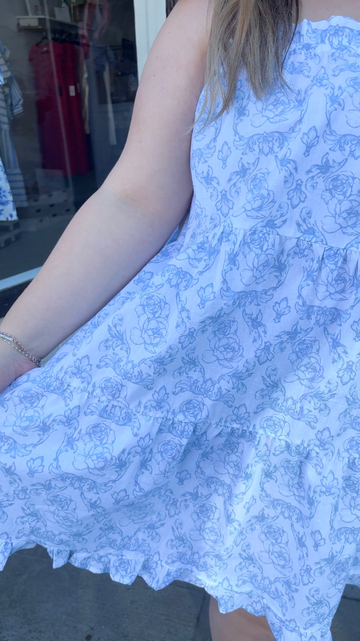 French Rose Tie Top Ruffle Dress