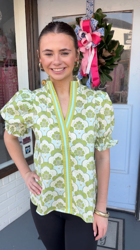 Retro Green & Blues Top