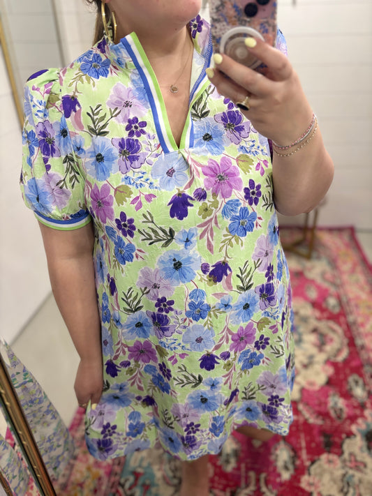 Purple & Blue Floral Dress, PLUS