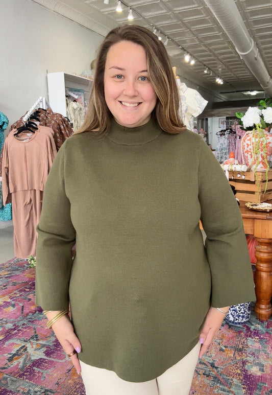 Olive Mock Neck, Sweater Top
