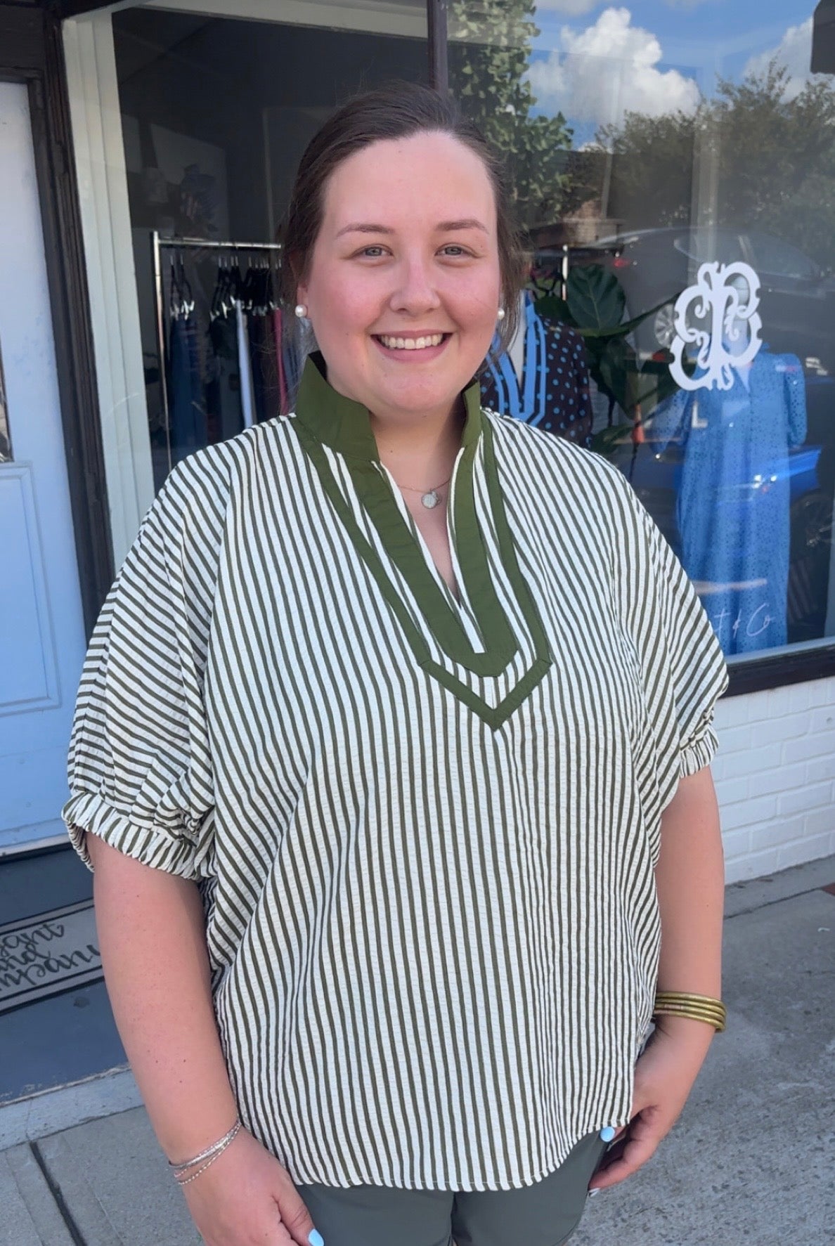 Olive Striped Top