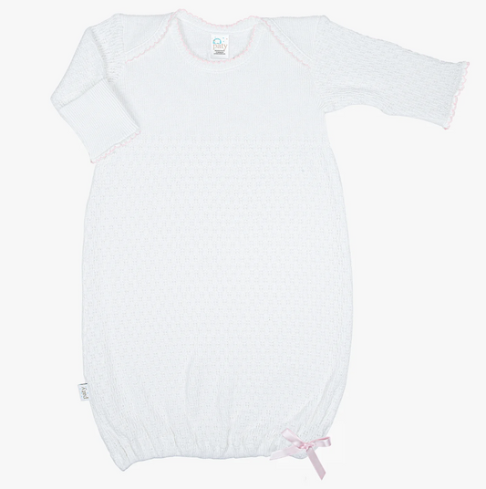 Baby Pink Trim, Knit Overlap Shoulder Gown