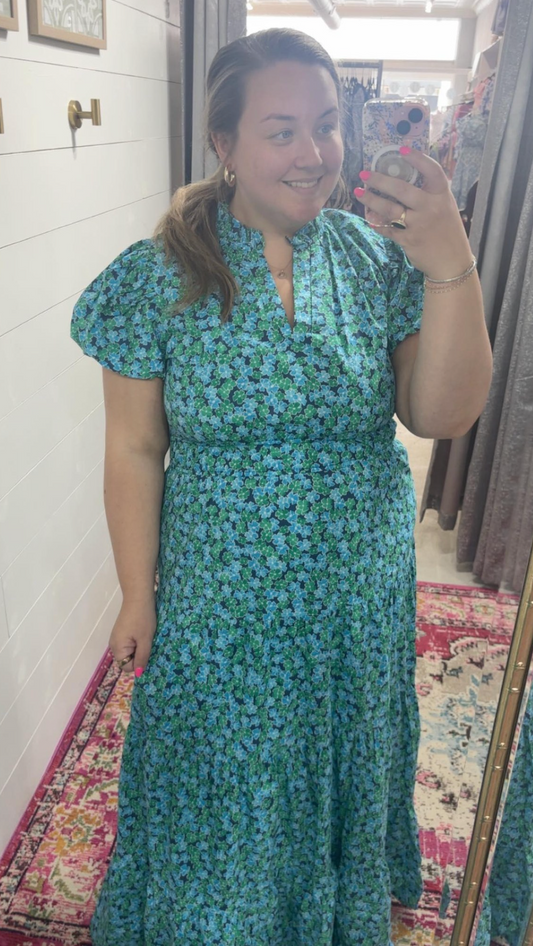 Navy & Green Floral Maxi Dress