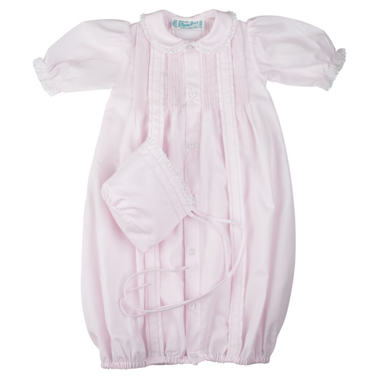 Girls Pintuck & Lace Take Me Home Gown with Bonnet, Pink - Feltman Brothers