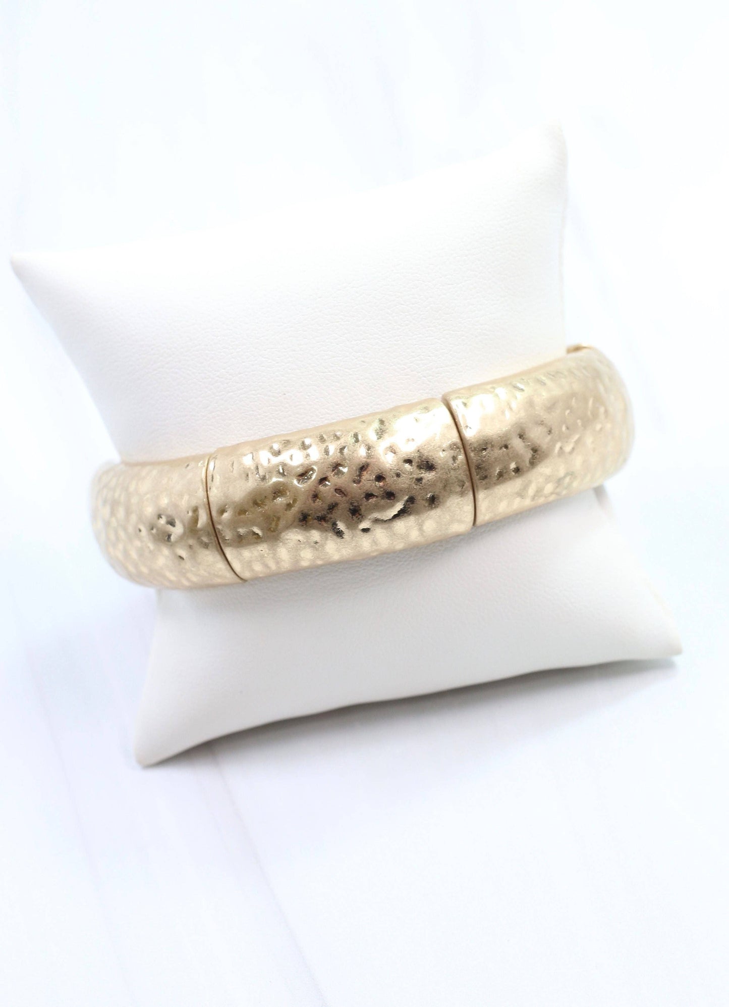 Grayson Hammered Stretch Bracelet, Worn Gold