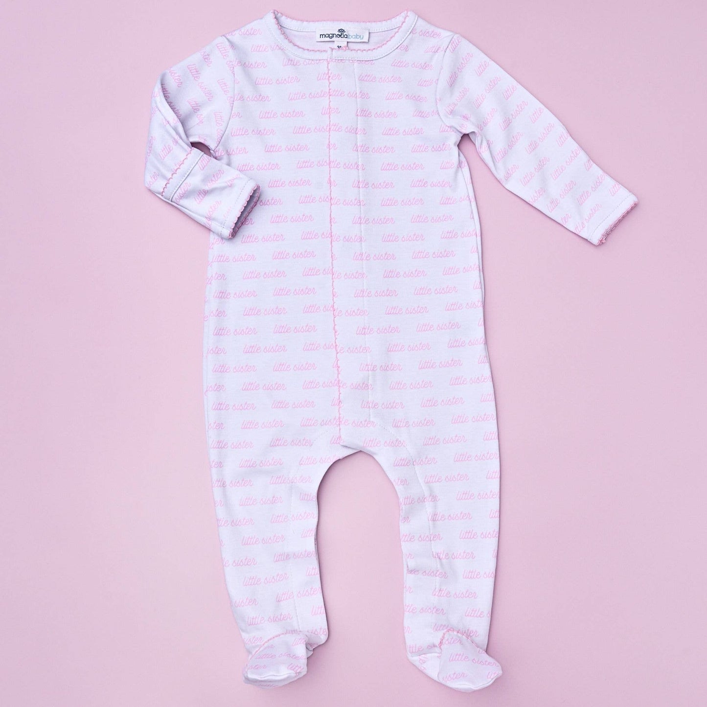 Little Sister Printed Footie: Pink / NB