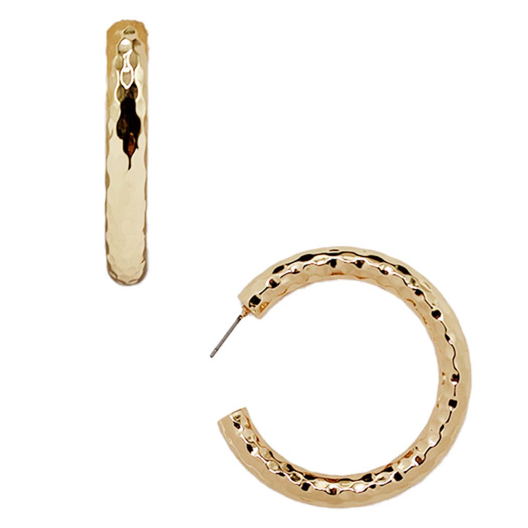 Shiny Gold Hammered 1.25" Hoop Earring