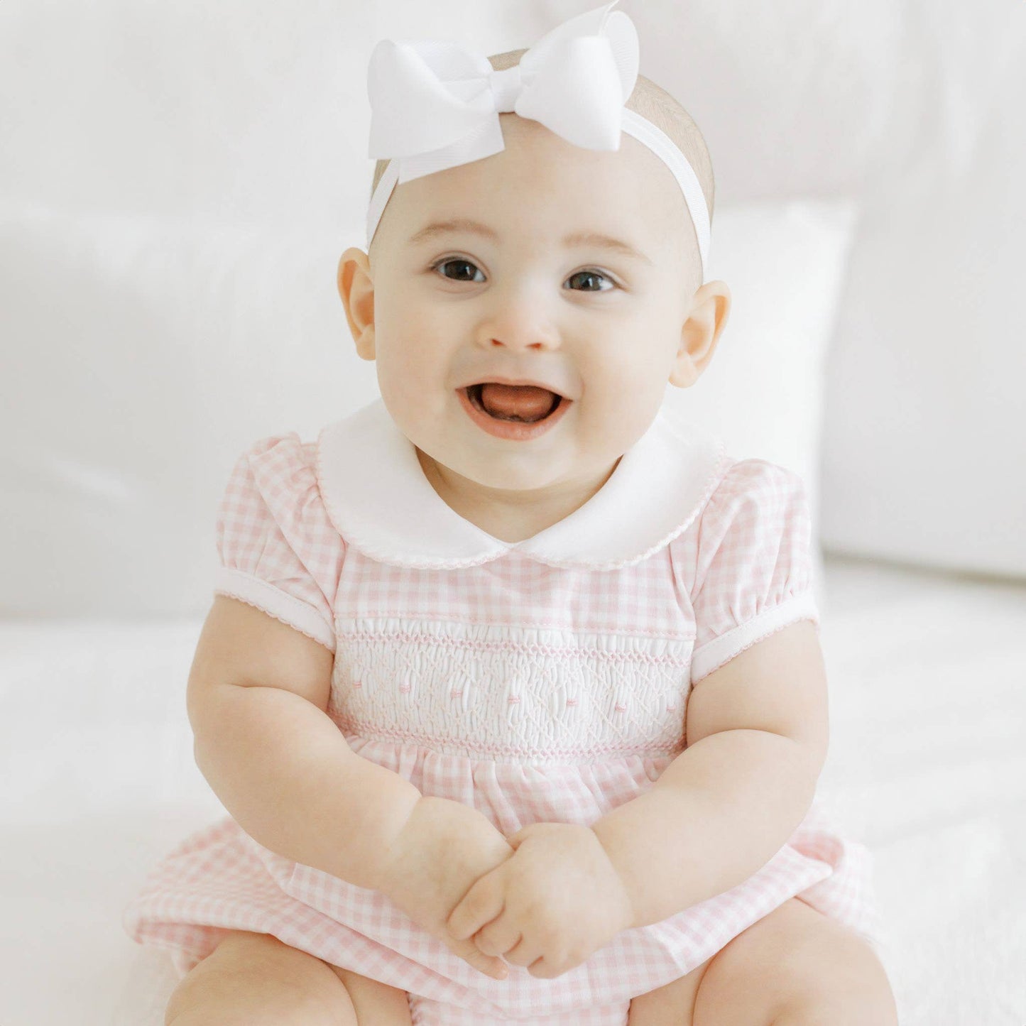 Mini Checks Smocked Collared Bubble