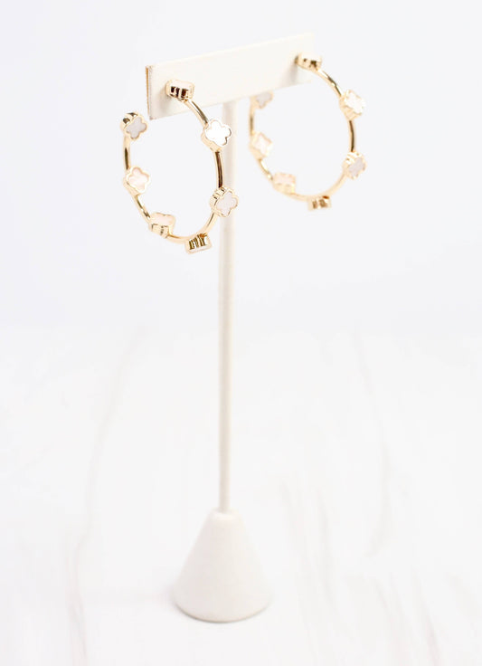 Stevens Clover Hoop Earring, Gold