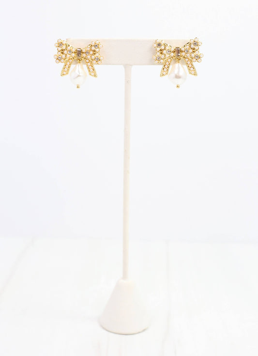 Coyle Pearl Bow Earring, Gold