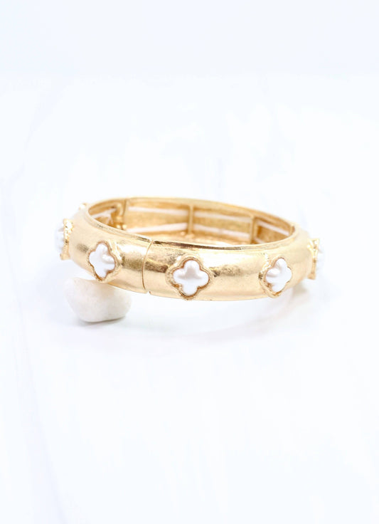 Neema Clover Stretch Bracelet, Worn Gold