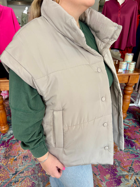 Oversize Snap Button Vest, Cement Color