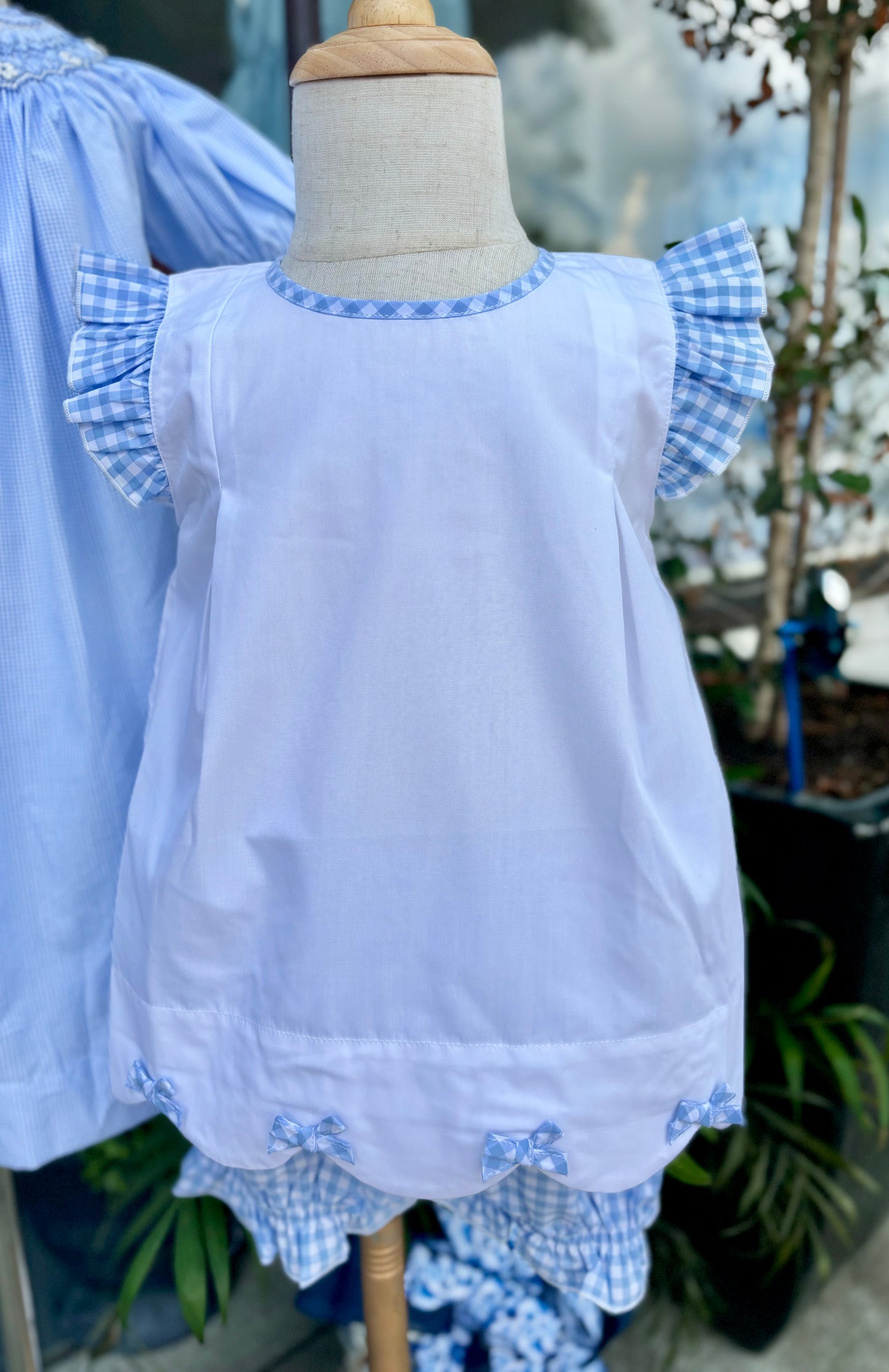 Blue Gingham Scalloped Tunic Set