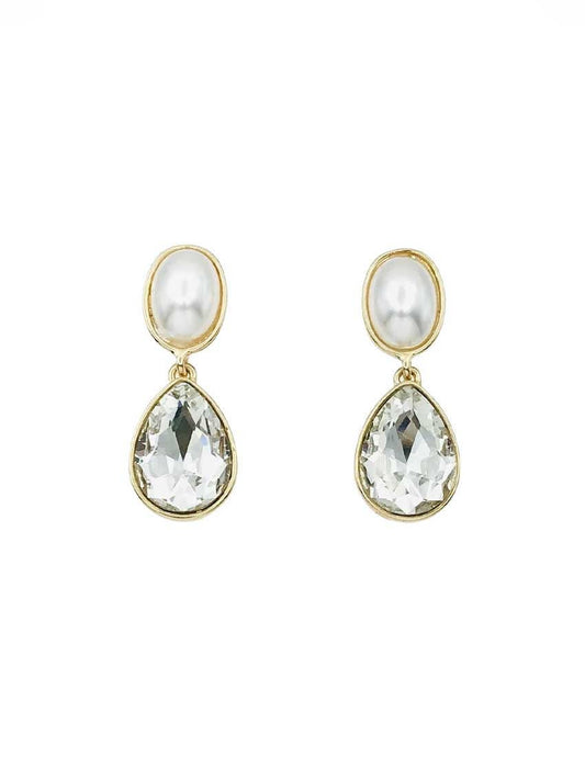 Pearl and Clear Teardrop Crystal Drop Earrings