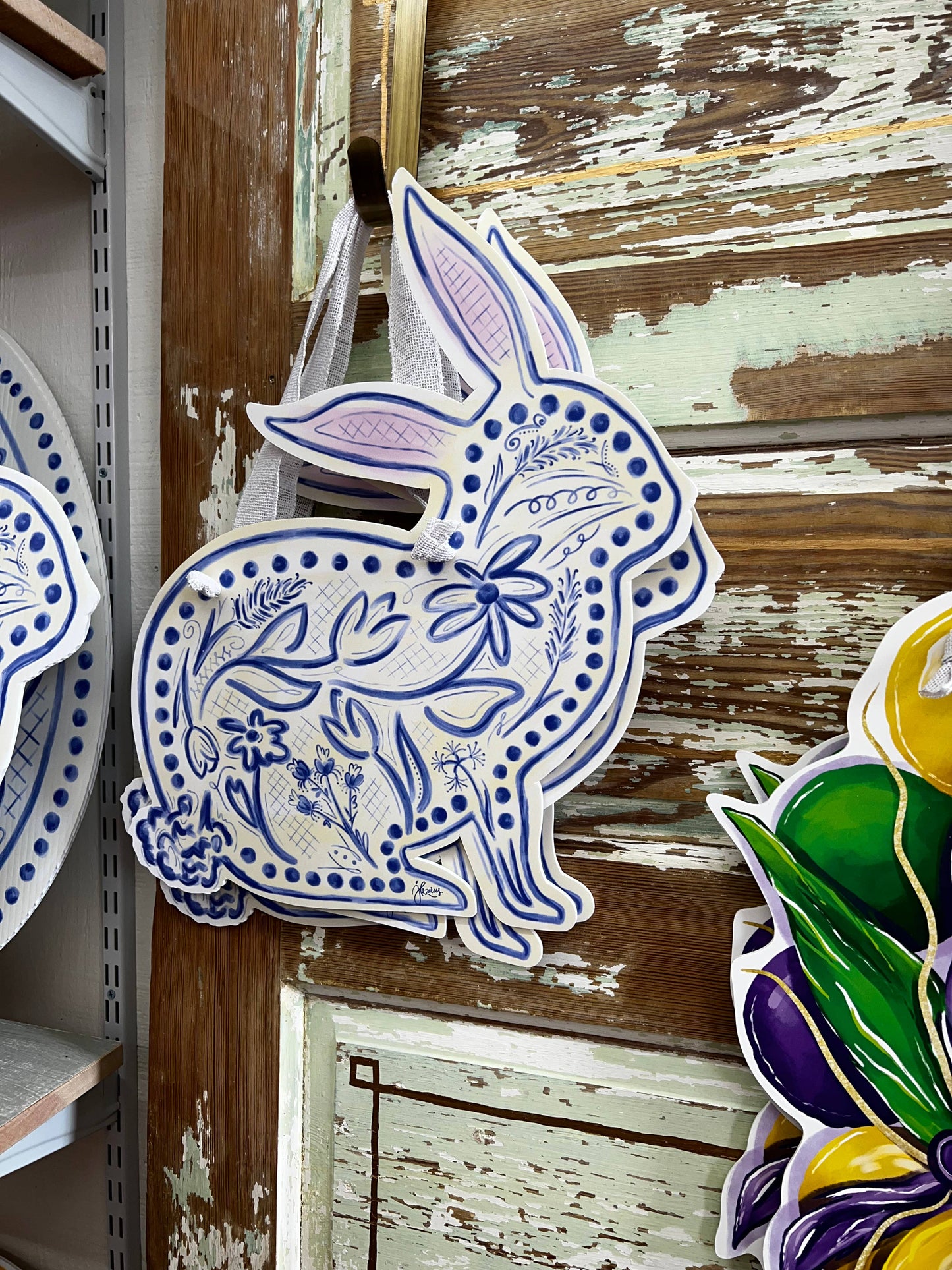 Blue Chinoiserie Bunny Door Hanger