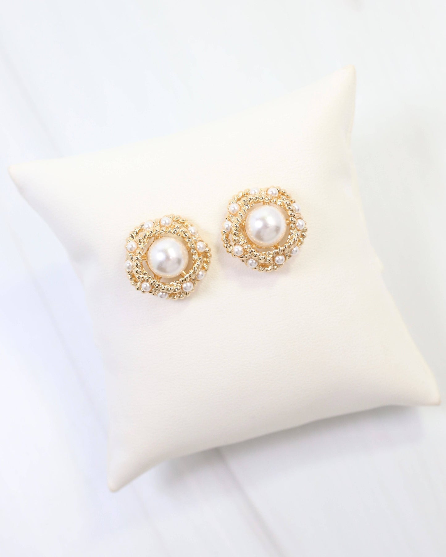 Dunkirk Embellished Pearl Stud Earring, Gold