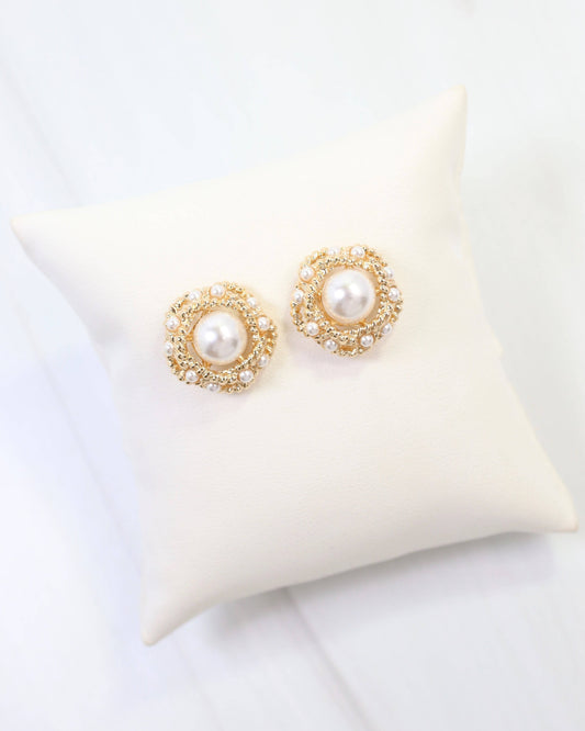 Dunkirk Embellished Pearl Stud Earring, Gold