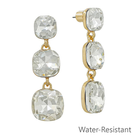 Triple Square Crystal Stud Drop Earring