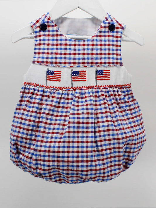 Red, White, & Blue Smocked Boys Bubble