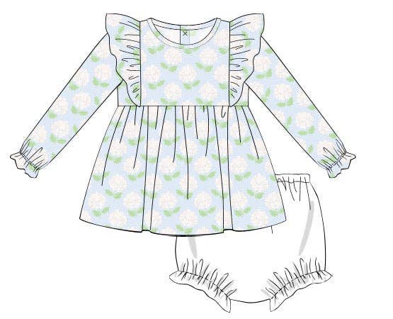 Long Sleeve Ruffle Hydrangea Top with Diaper Cover Set