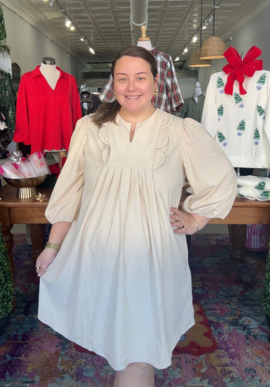 Beige Corduroy Dress, PLUS