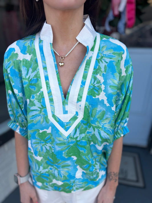 Green & Blue Tie Dye Colored Blouse