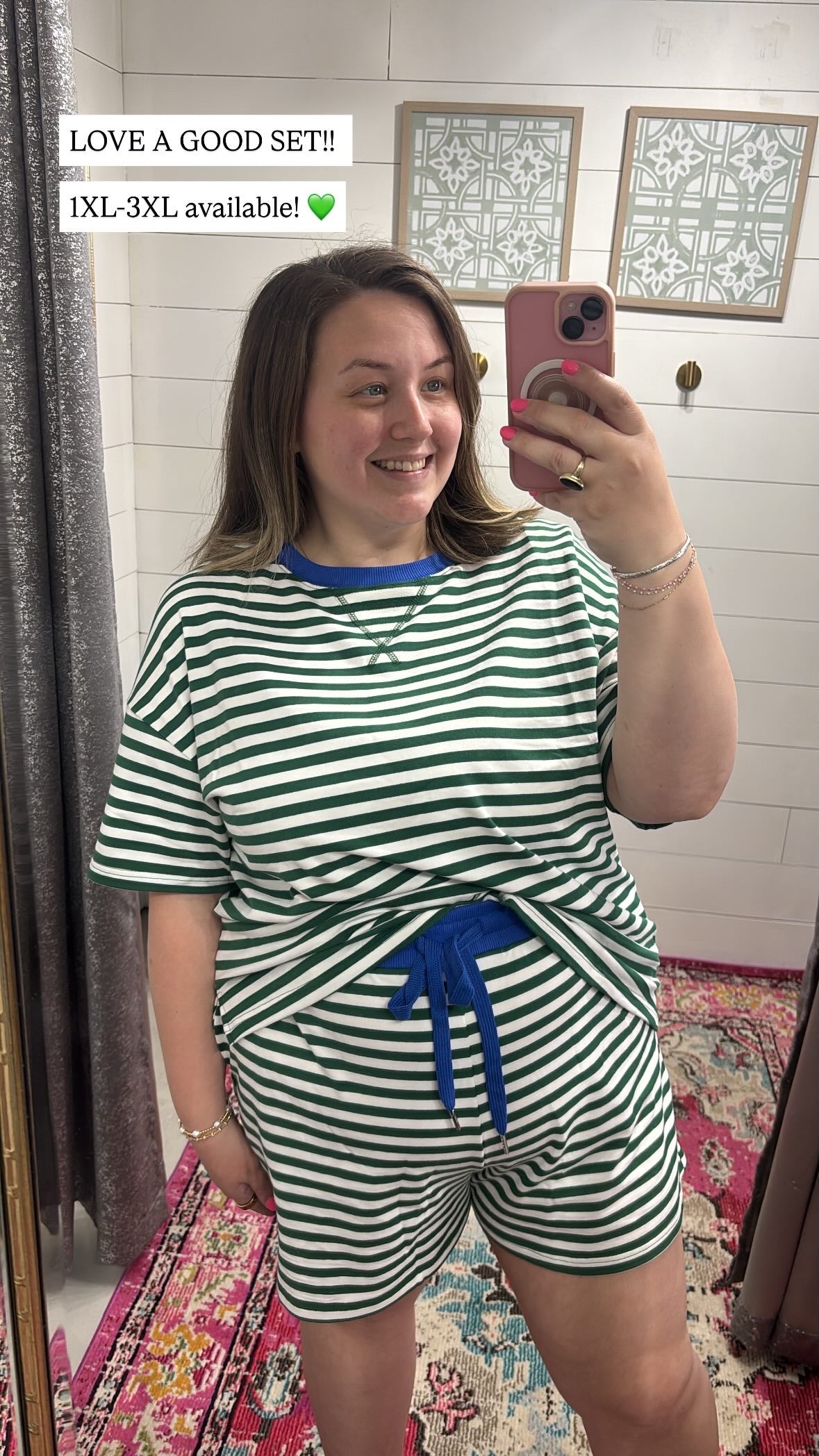 Cabana Green Striped, Plus Size Short Set