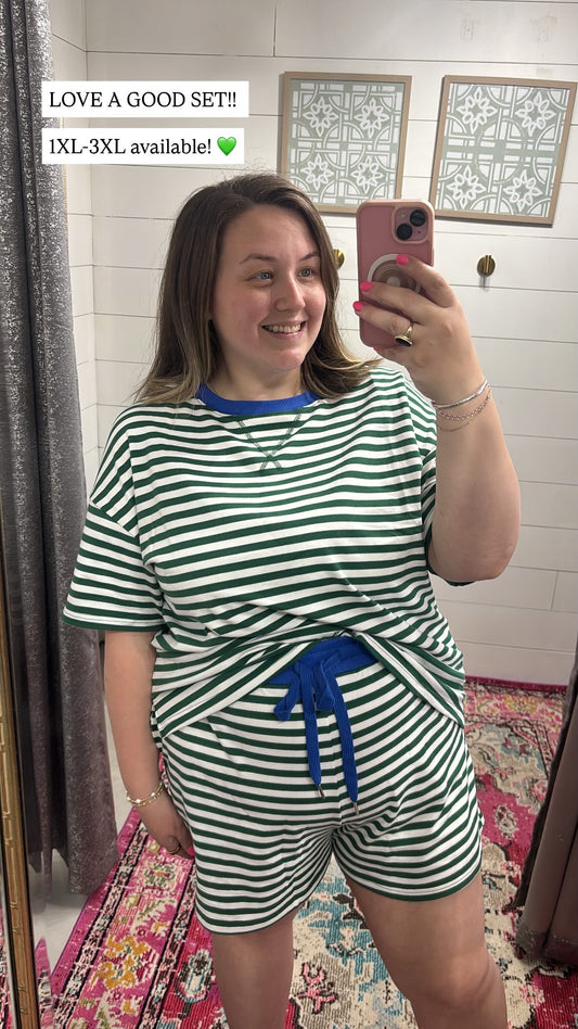 Cabana Green Striped, Plus Size Short Set