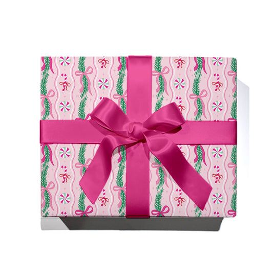 Peppermint & Pine Garland - Continuous Wrapping Paper Roll