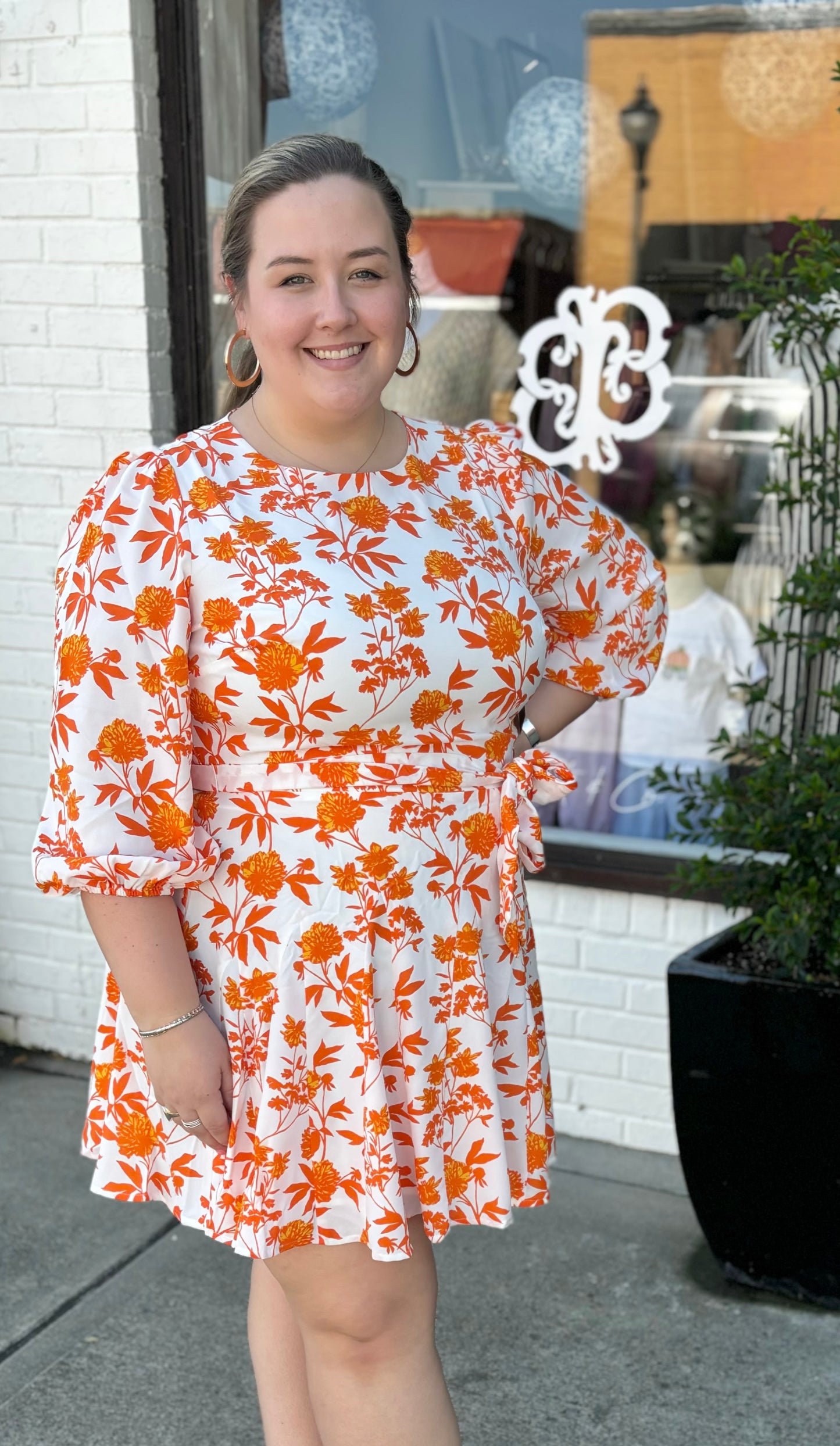 Sweet Orange Floral Dress, Plus